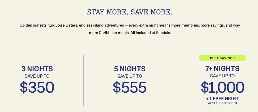 Sandals Stay More, Save More Sale
