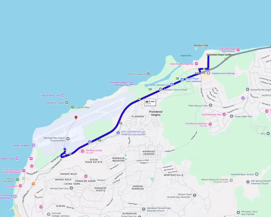 Drive Times from the Airport to Sandals Resorts