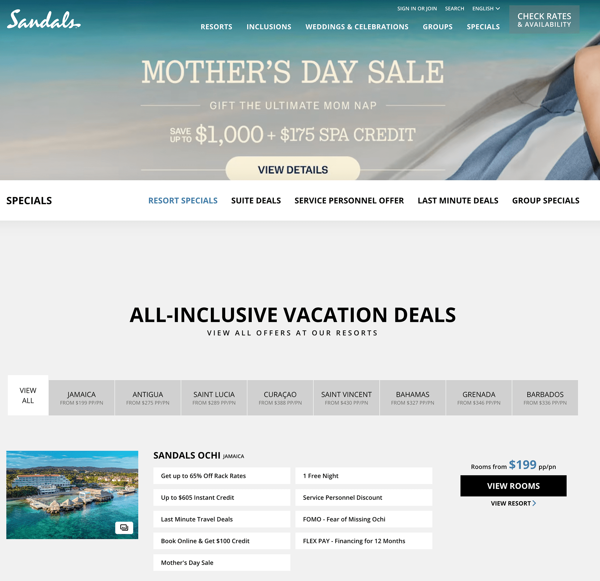 Sandals Mother's Day Special!